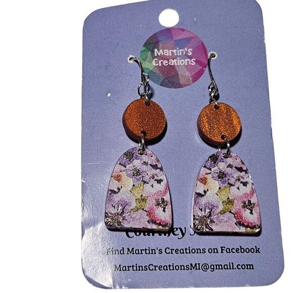 Martins Creations Floral Glitter Dangle Earrings Statement Fashion Jewelry Women - Picture 1 of 6